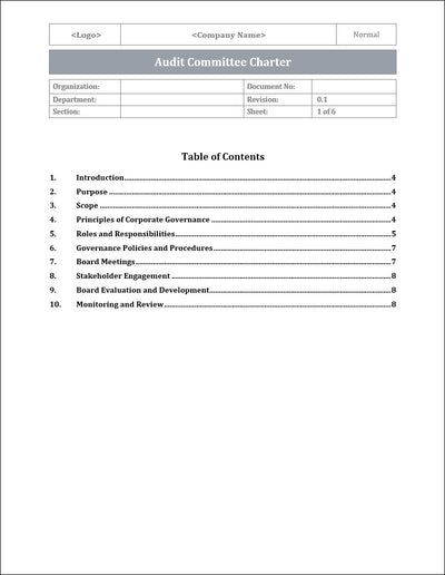 Audit Committee Charter Template
