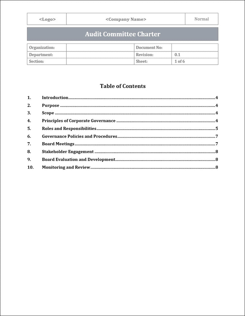 Audit Committee Charter Template