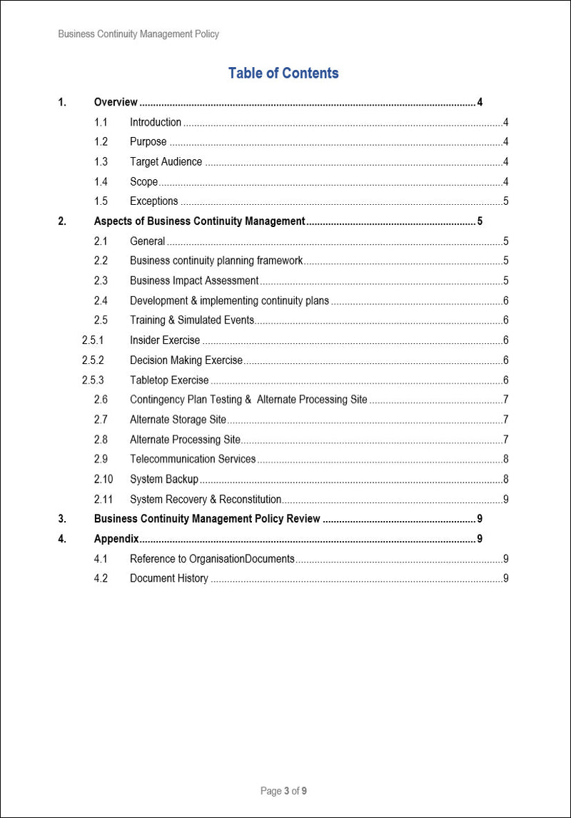 Business Continuity Management Policy Template