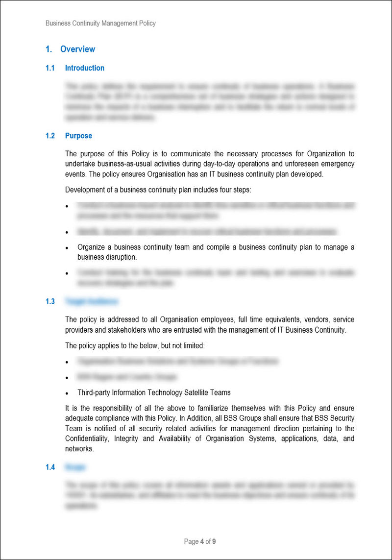 Business Continuity Management Policy Template
