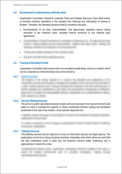 Business Continuity Management Policy Template