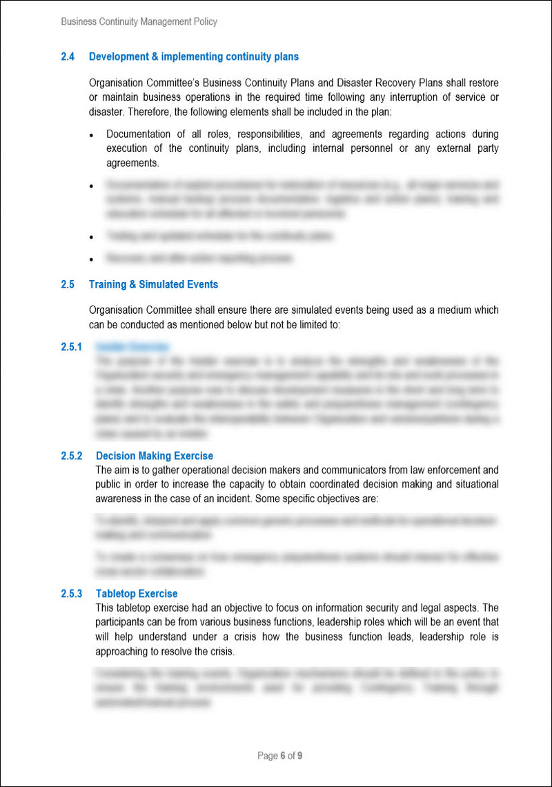 Business Continuity Management Policy Template