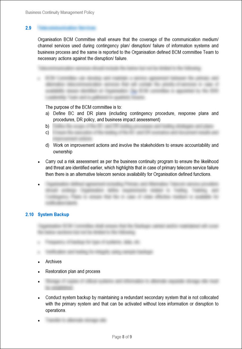 Business Continuity Management Policy Template
