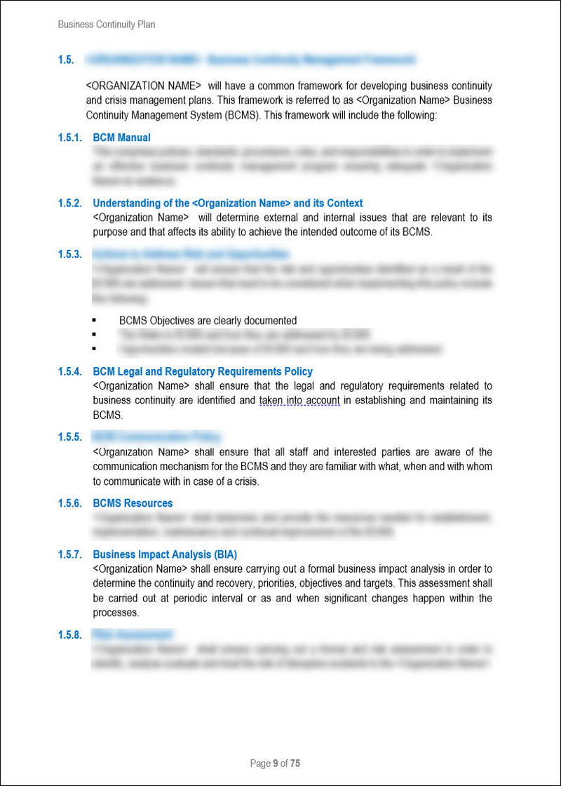 Business Continuity Plan Template