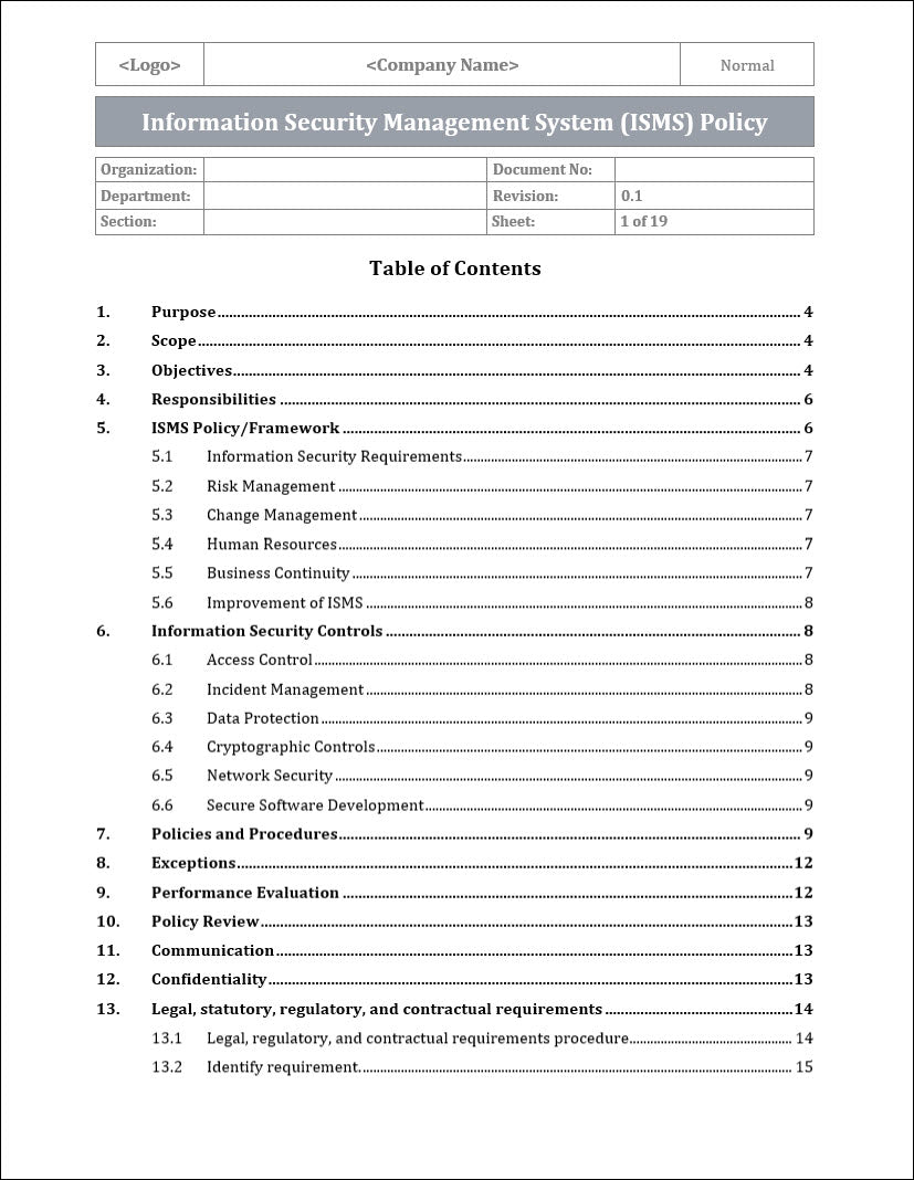 Isms Policy Example COSO ISMS Policy Template β ITSM Docs - ITSM Documents & Templates
