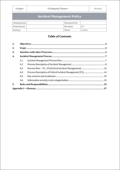 COSO Incident Management Policy Template