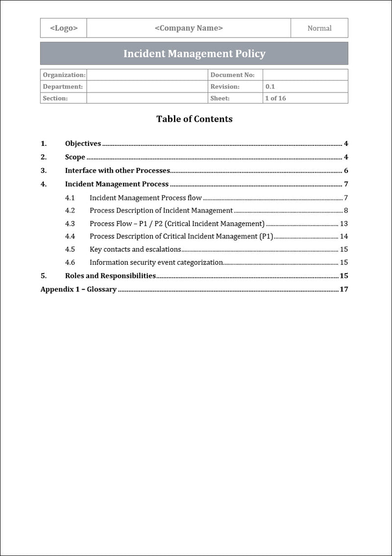 COSO Incident Management Policy Template