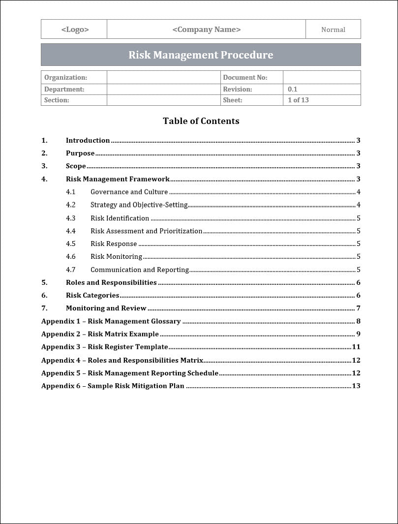 Client Risk Procedures Risk Management Procedure Template – ITSM Docs - ITSM Documents & Templates