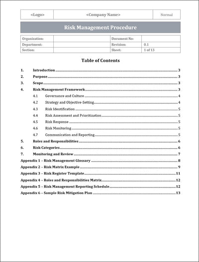 Risk Management Procedure Template