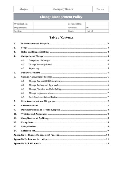 Change Management Policy Template