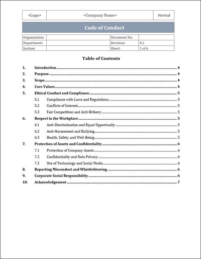 Code Of Conduct Template