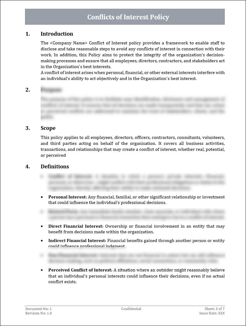 Conflict Of Interest Policy Template ITSM Docs ITSM Documents