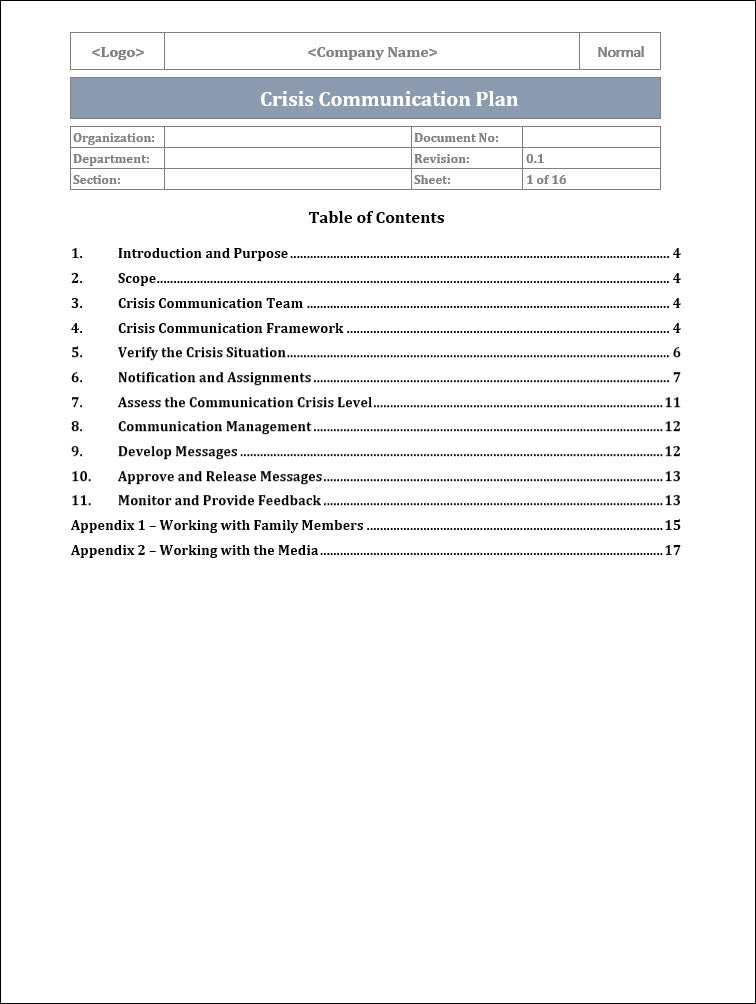 Crisis Communication Plan Template