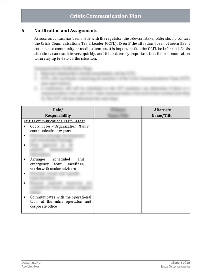 Crisis Communication Plan Sample Hq Template Documents