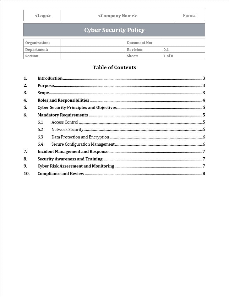 Cyber Security Policy Template – ITSM Docs - ITSM Documents & Templates