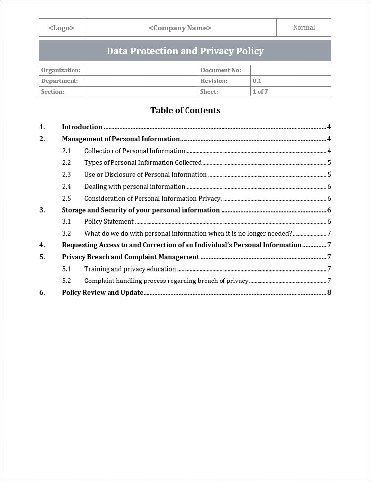 Data Protection and Privacy Policy Template – ITSM Docs - ITSM ...