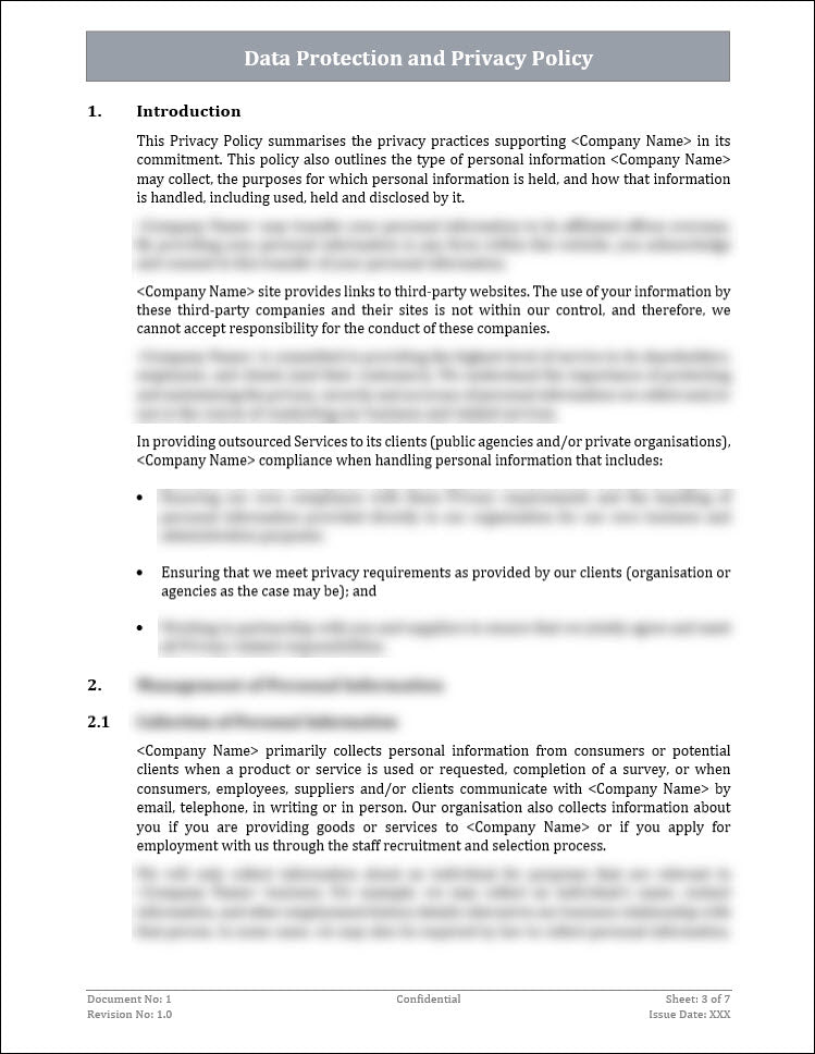 Data Protection and Privacy Policy Template