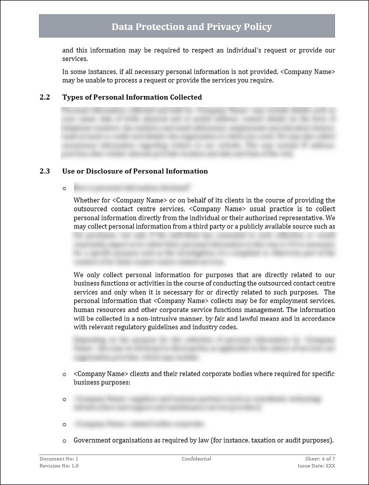Data Protection and Privacy Policy Template