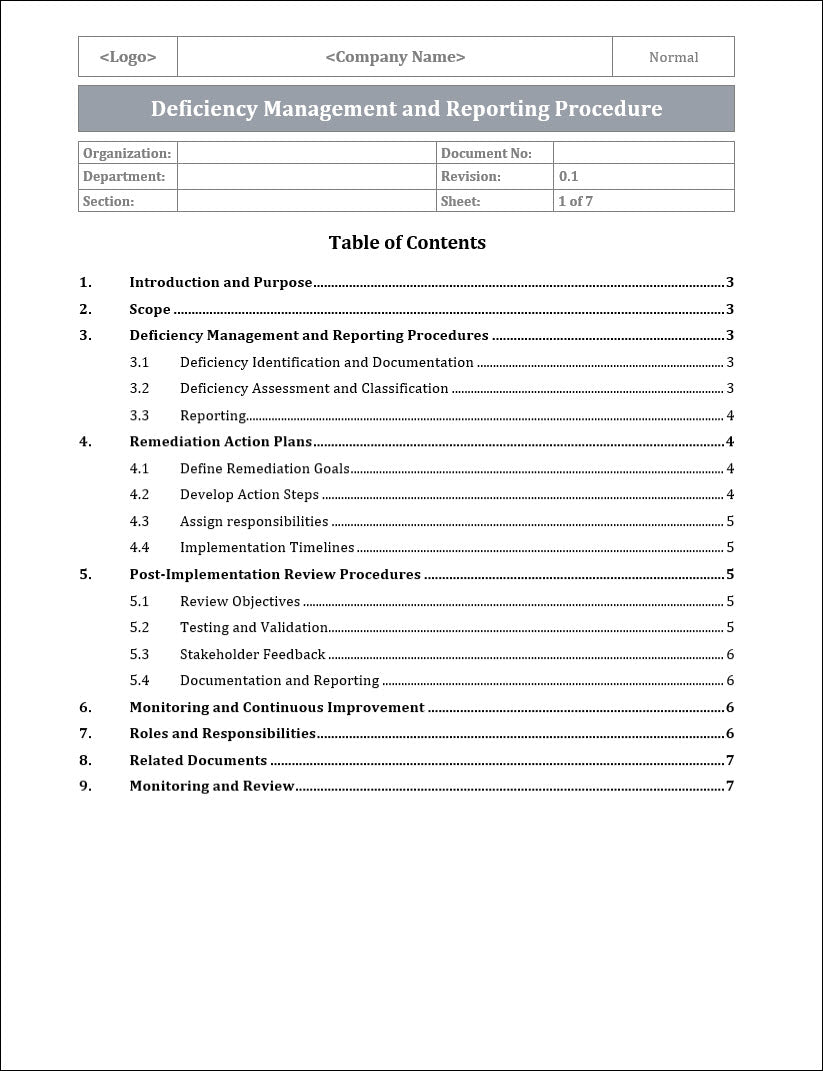 Deficiency Management and Reporting Procedures Template – ITSM Docs ...