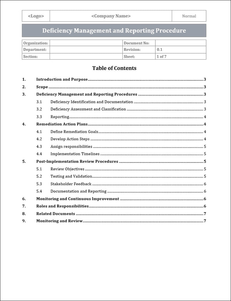 Deficiency Management and Reporting Procedures Template