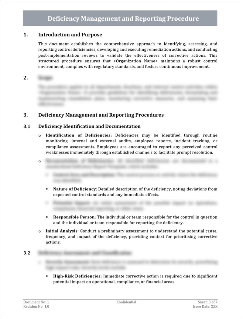 Deficiency Management and Reporting Procedures Template
