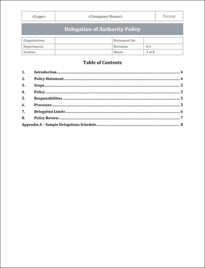 Delegation of Authority Policy Template