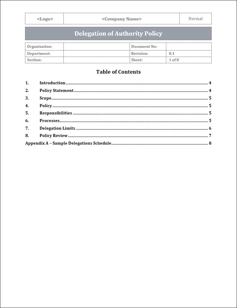 Delegation of Authority Policy Template