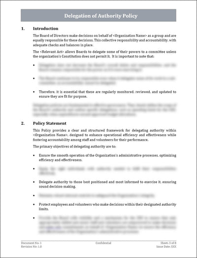 Delegation of Authority Policy Template