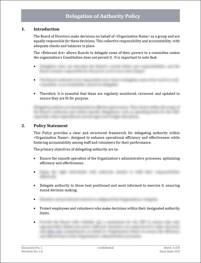 Delegation of Authority Policy Template