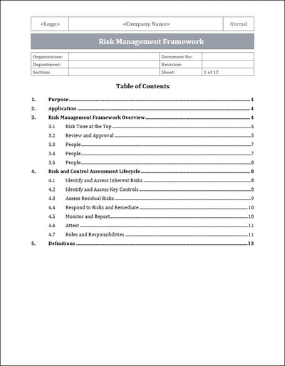 Enterprise Risk Management Framework Template
