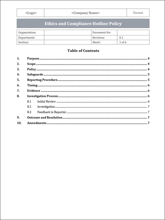 Ethics and Compliance Hotline Policy Template