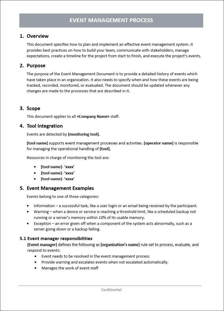 It Event Example IT Event Management Process – ITSM Docs - ITSM Documents & Templates