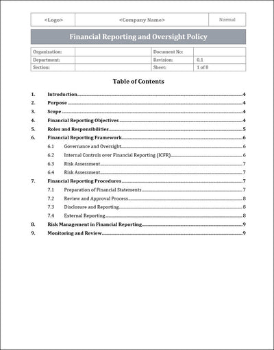 Financial Reporting Oversight Policy Template