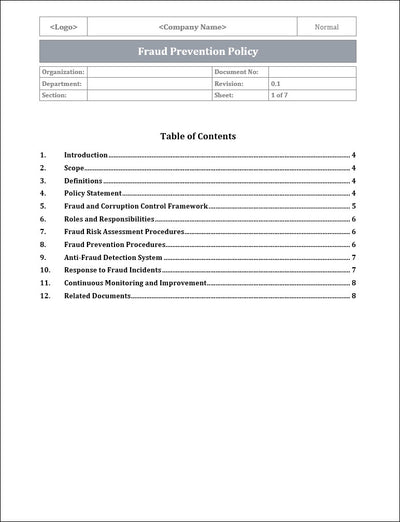 Fraud Prevention Policy Fraud Risk Assessment Procedures Template