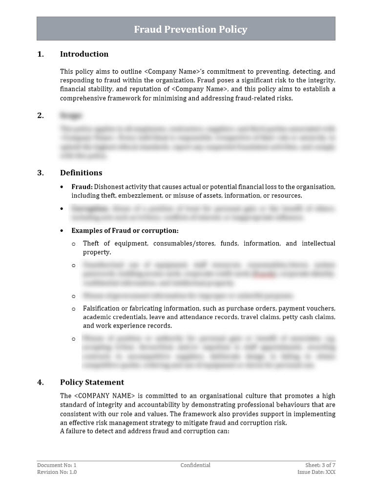 Fraud Prevention Policy Fraud Risk Assessment Procedures Template ...