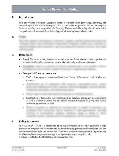 Fraud Prevention Policy Fraud Risk Assessment Procedures Template