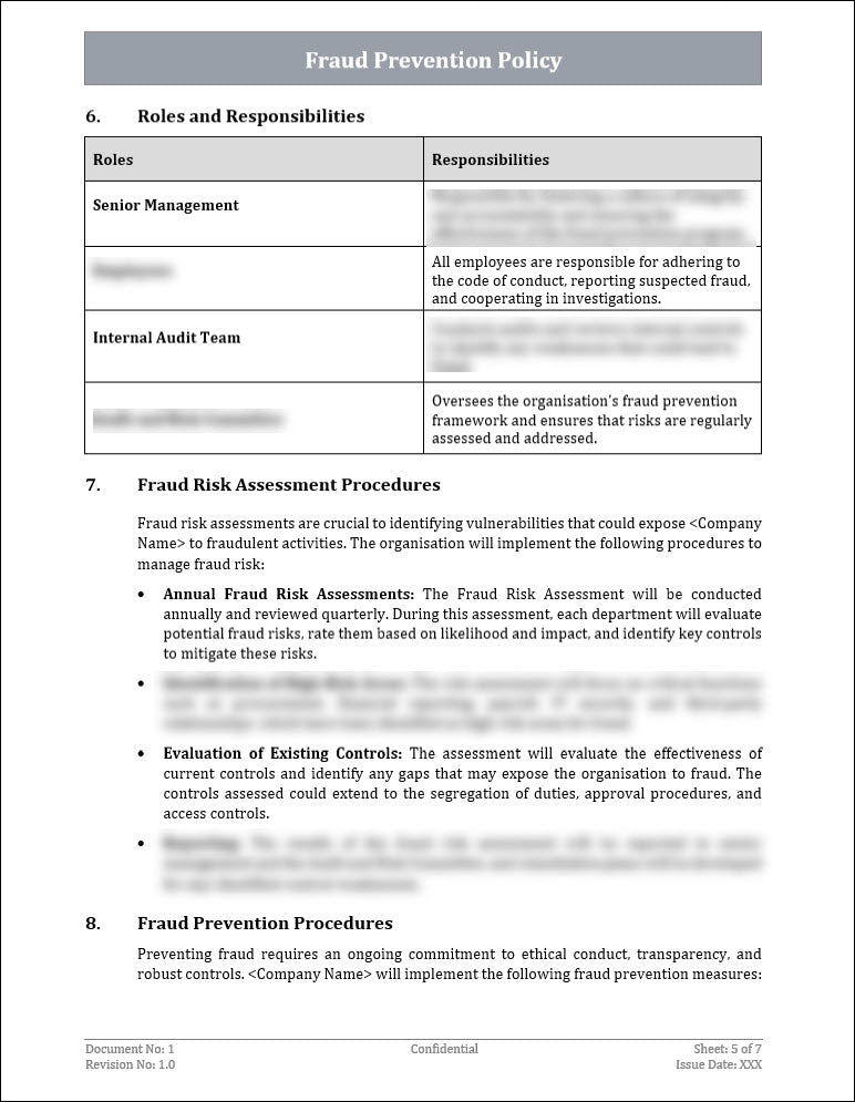 Fraud Prevention Policy Fraud Risk Assessment Procedures Template