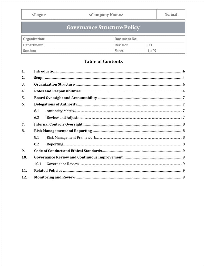 Learning Governance Document Example Governance Structure Policy Template – ITSM Docs - ITSM Documents ...