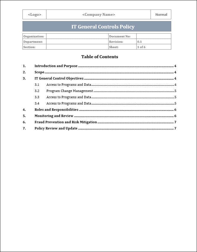 IT General Controls Policy Template – ITSM Docs - ITSM Documents ...