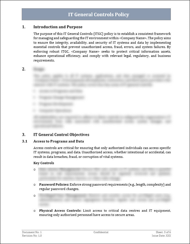 Control Sample Guidelines IT General Controls Policy Template – ITSM Docs - ITSM Documents ...