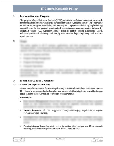 Policy Control Example IT General Controls Policy Template – ITSM Docs - ITSM Documents ...