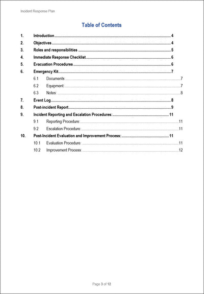 Business Resilience Incident Response Plan Template