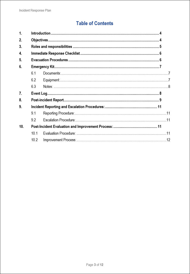 Business Resilience Incident Response Plan Template