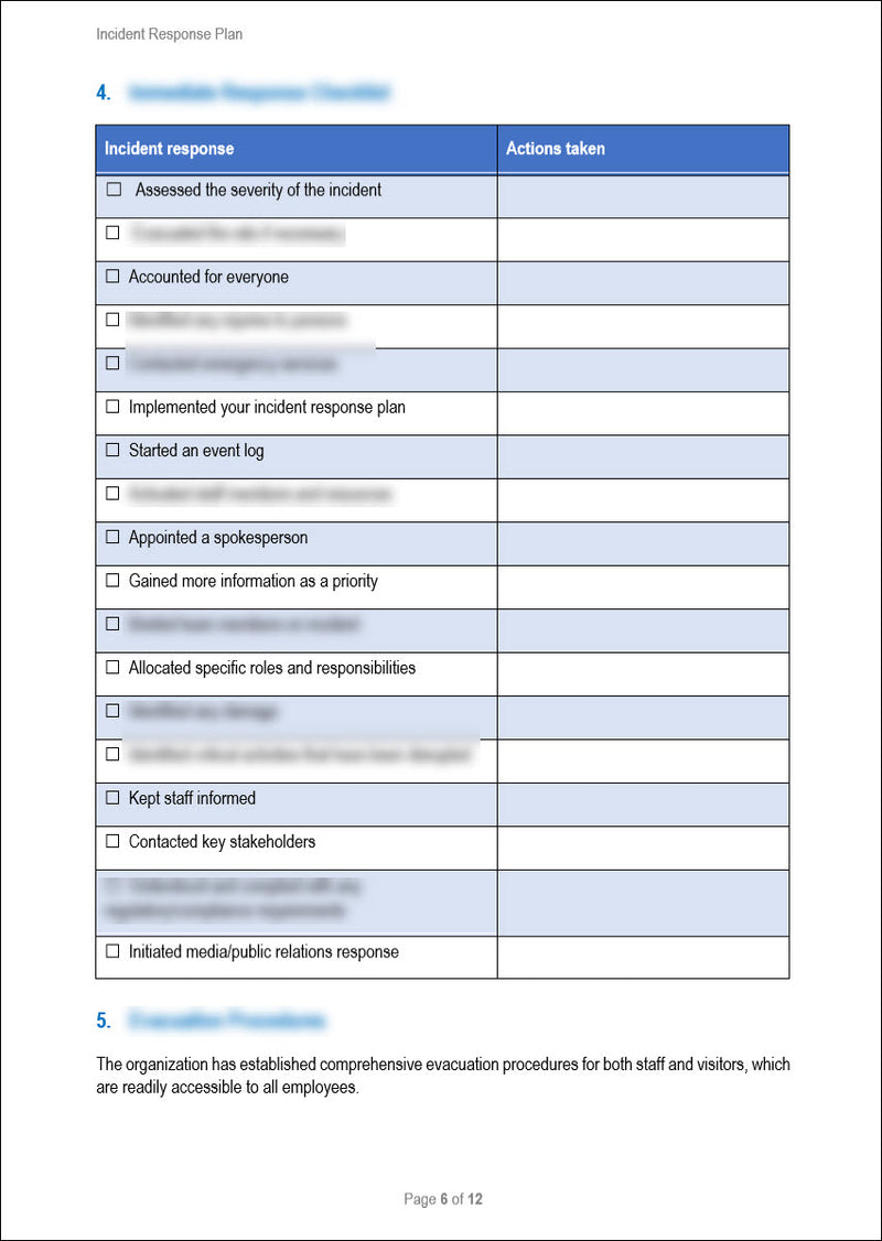 Business Resilience Incident Response Plan Template