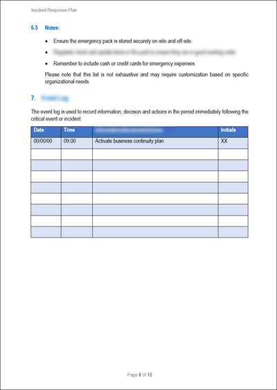 Business Resilience Incident Response Plan Template