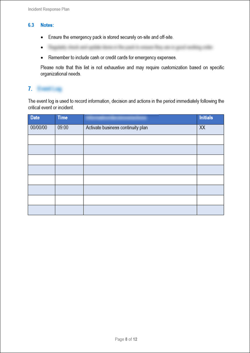 Business Resilience Incident Response Plan Template
