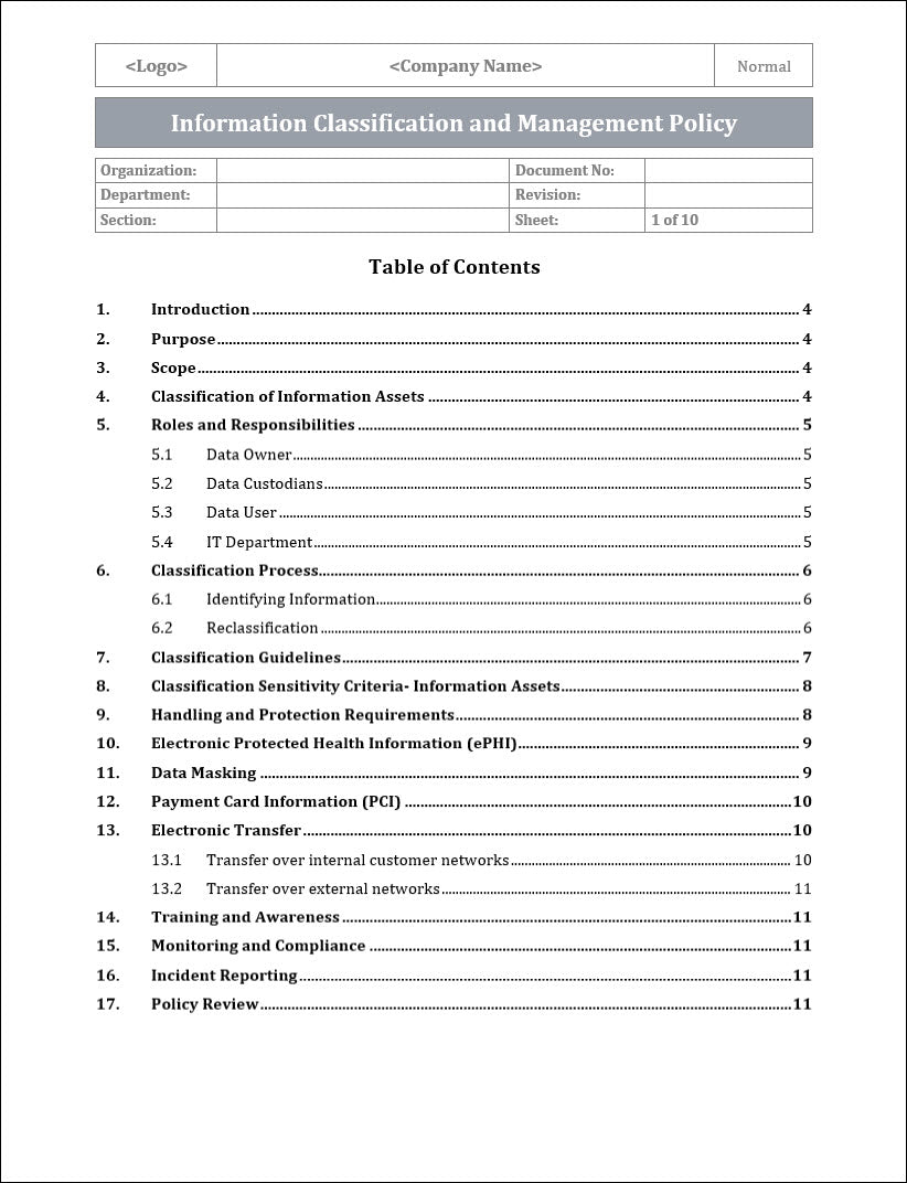 Collection Management Policy Examples Information Classification & Management Policy Template – ITSM Docs ...