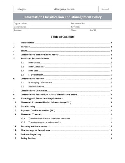 Information Classification & Management Policy Template