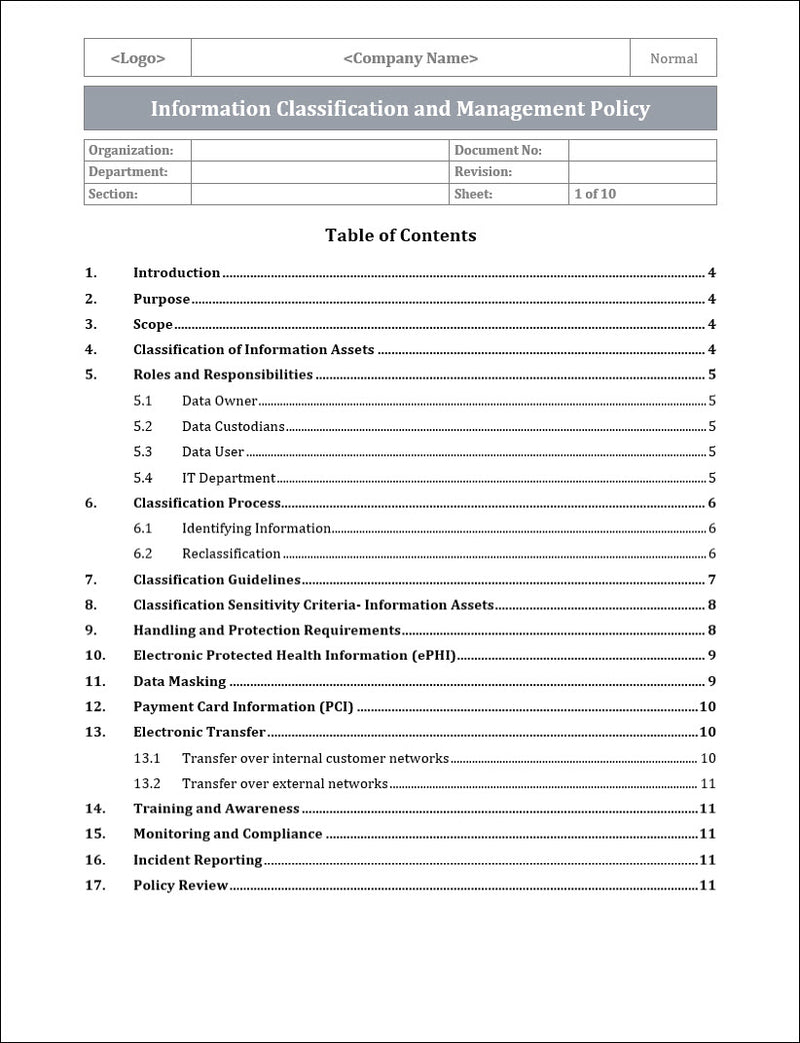 Information Classification & Management Policy Template – ITSM Docs ...