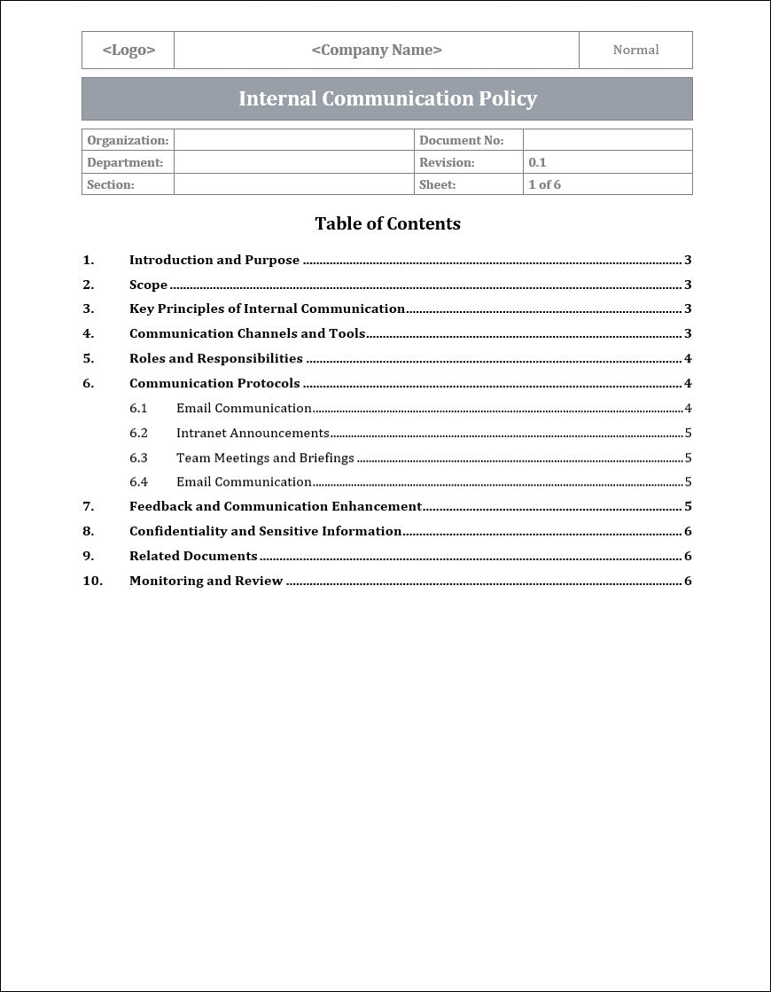 Internal Communication Policy Template – ITSM Docs - ITSM Documents ...